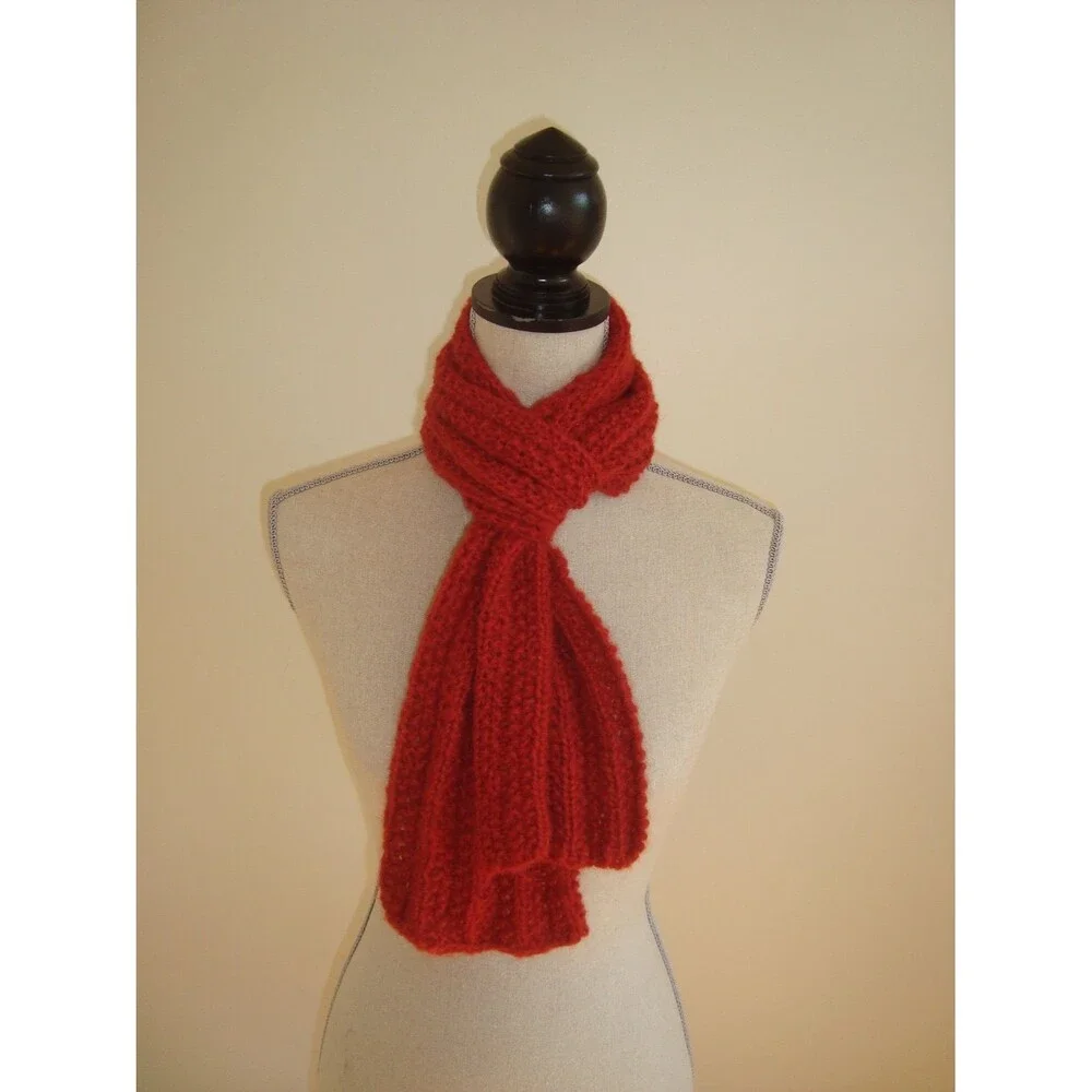 red baby alpaca scarf hand knit